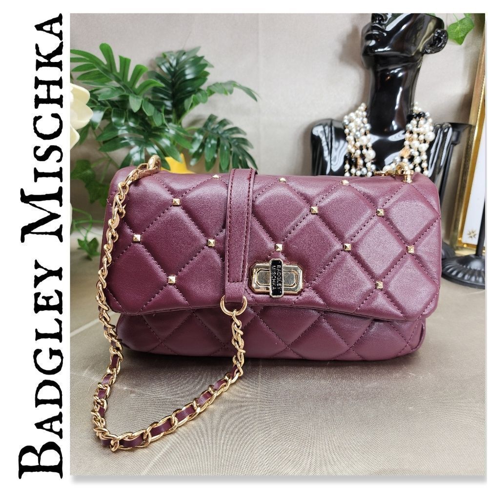 Badgley Mischka Medium Studded Quilted Shoulder Bag